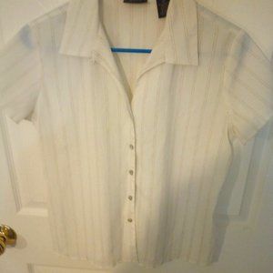 Laura Scott Petites Women's Short Sleeve Off White top Blouse Dress 8P